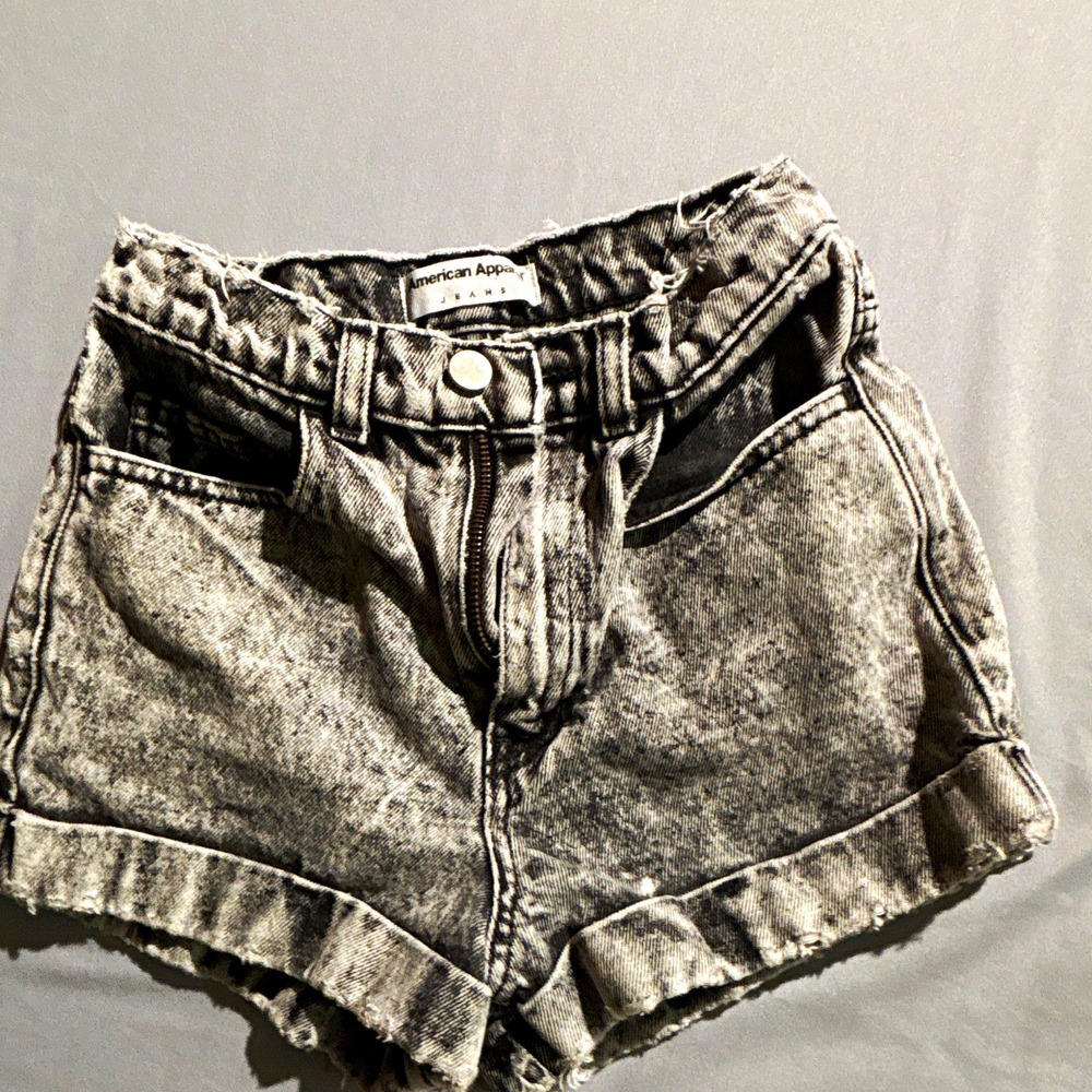 American Apparel Acid Wash Denim Shorts Gray High Waisted Cuffed Size 28 USA